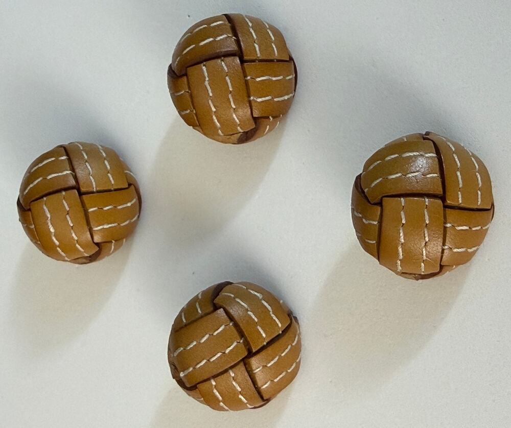 4 Vintage Woven Leather Shank Buttons 1 Inch Caramel Brown